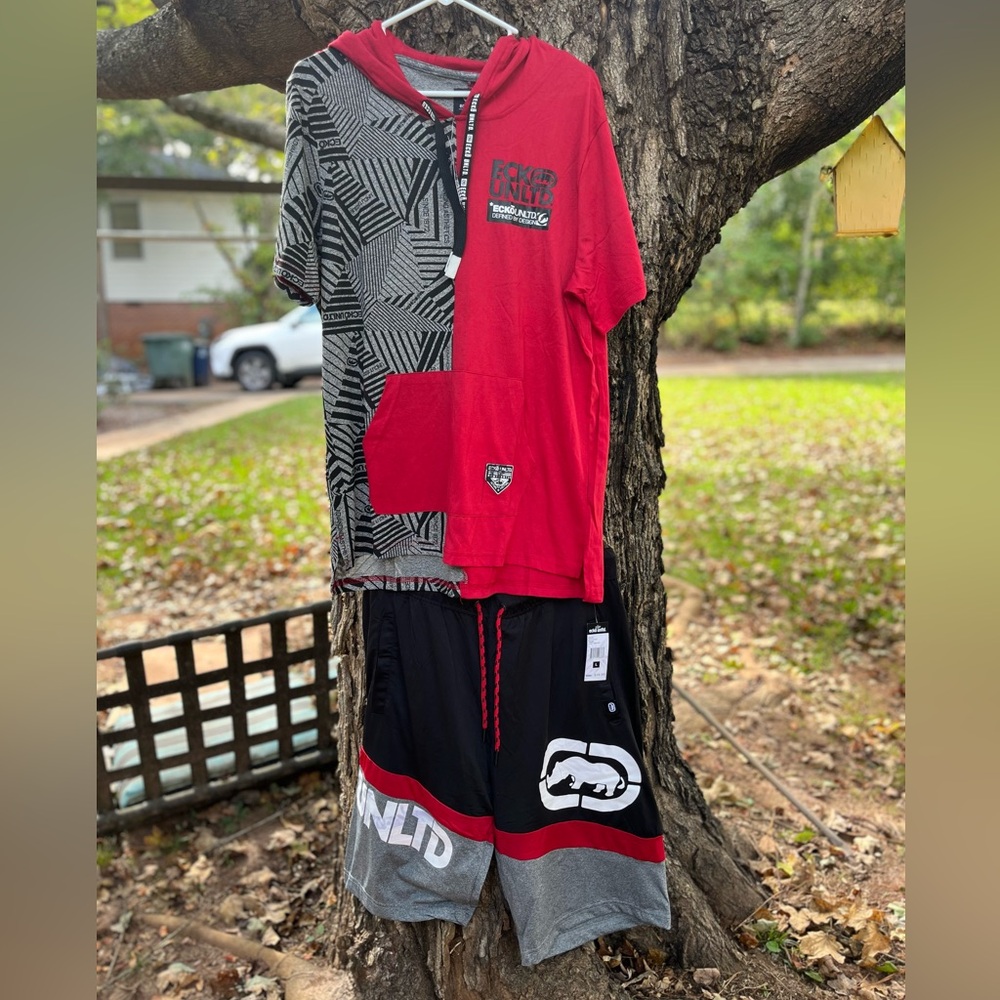 🆕 Ecko‎ Unlimited Red and Black Graphic Hoodie Set ( shirts and shirt) L